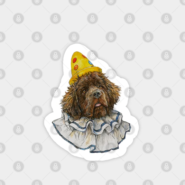 Newfoundland Dog Clown in Yellow Hat Sticker by Prairie Dog Print